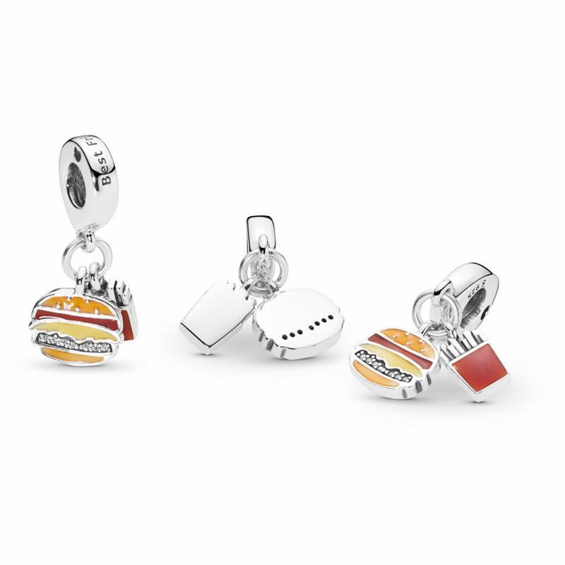 Pandora Burger & Fries Dangle Charm - Sterling Silver/Enamel/Orange/Cubic Zirconia - Canada | MI7459